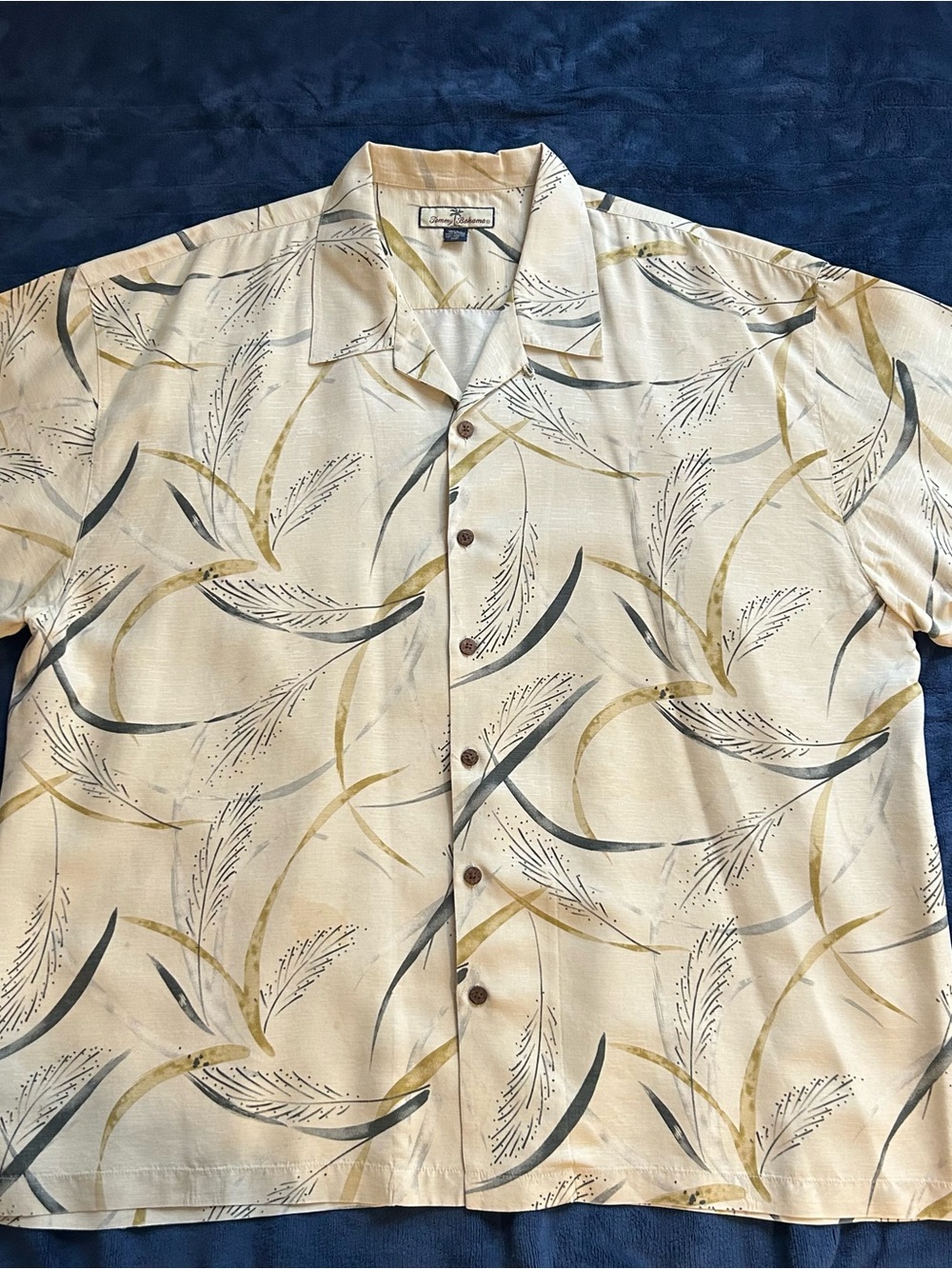 Tommy Bahama Cream Short-Sleeve Button-Down with Gold & Gray Leaf Print